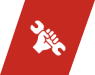 A red and green background with a white hand holding a wrench.